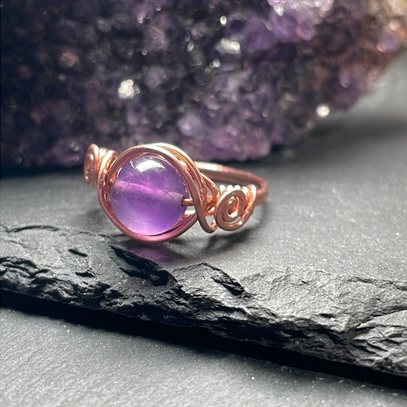 Artisan Amethyst Copper Wire Wrapped Ring - Picture 4 of 16